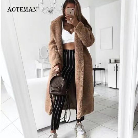 Autumn Winter Coat Women 2019 Casual Loose Solid Long Teddy Coat Female Vintage Plus Size Thick Faux Fur Jackets Coats White 5XL