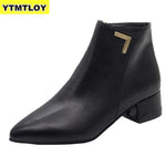 Fashion Women Boots Casual Leather Low High Heels Spring Shoes Woman Pointed Toe Rubber Ankle Boots Black Red Zapatos Mujer