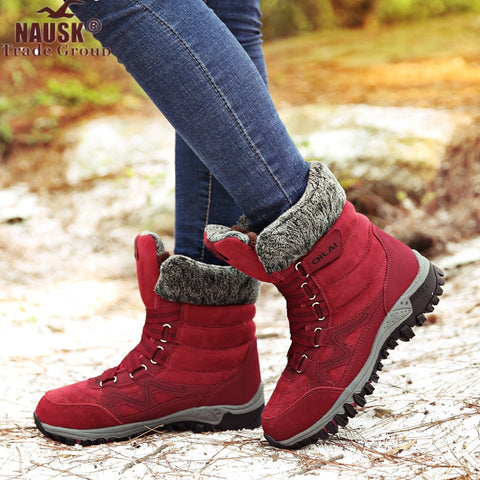 NAUSK New Women Boots High Quality Leather Suede Winter Boots Shoes Woman Keep Warm Waterproof Snow Boots Botas mujer