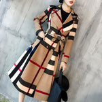 Autumn and winter new women's lapel in the long paragraph simple color matching retro coat temperament coat trench coat