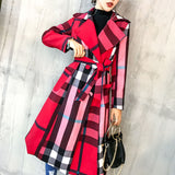 Autumn and winter new women's lapel in the long paragraph simple color matching retro coat temperament coat trench coat