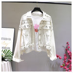 2019 Autumn Women Harajuku Red Denim Jacket Coat Heavy Hand Beaded Rivet Short Black Jeans Jacket Student Basic Coats Outfit