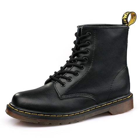 Autumn Classic Black PU Leather Women Boots Winter Soft Bottom Dr Martens Woman Boots Shoes Sexy Locomotive Martin Boots Size 40