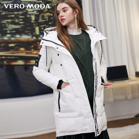 Vero Moda new hooded letters back velcro long down jacket | 318312505