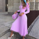 Elegant Party Pleated Sweater Dress Women 2019 Winter Autumn Pink Office Ladies Midi Knitted Vestido Sexy Slim Plus Size Dresses