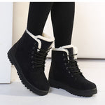 Women Snow Boots Winter Warm Plush Insole Square Heel Ankle Boots Lace-Up Casual Flock Women Shoes Plus Size 44