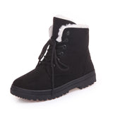 Women Snow Boots Winter Warm Plush Insole Square Heel Ankle Boots Lace-Up Casual Flock Women Shoes Plus Size 44