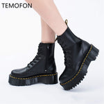 Leather Boots Woman Martin Boots Platform Women Autumn Winter Black Motorcycle Boots Waterproof Thick Heel Shoes HVT444