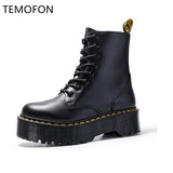 Leather Boots Woman Martin Boots Platform Women Autumn Winter Black Motorcycle Boots Waterproof Thick Heel Shoes HVT444