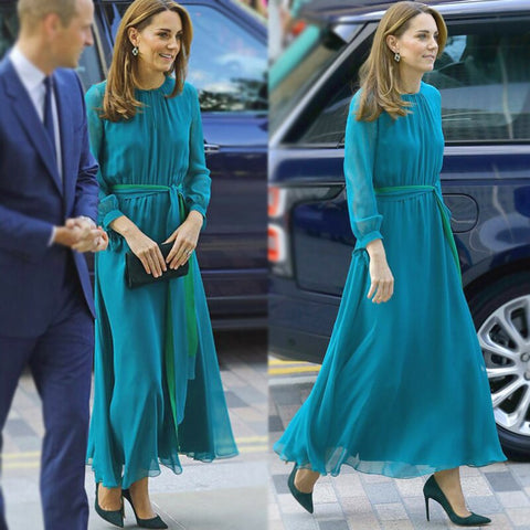 Kate Middleton Long Dress High Quality New Women'S Fashion Workplace Party Sexy Vintage Elegant Chic Long Sleeve Chiffon Dresses