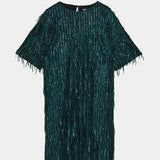 ZA women dress 2019 shiny fringed bright Chic lady green black streetwear sexy mini club party dress