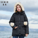 SEMIR Women Hooded Down Jacket with Pocket Women's Down Filling Padded Jacket with Zip Silky Polyester Lined Drawstring at Hem