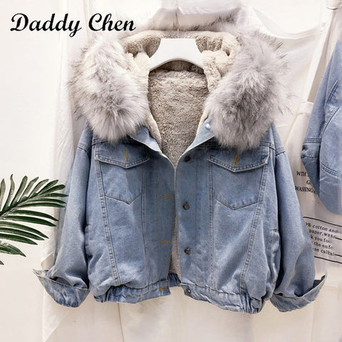 Velvet Thick Denim Jacket Female 2019 New Winter Big Fur Collar Korean Locomotive Lamb Coat Women Student Short Cowboy Coat